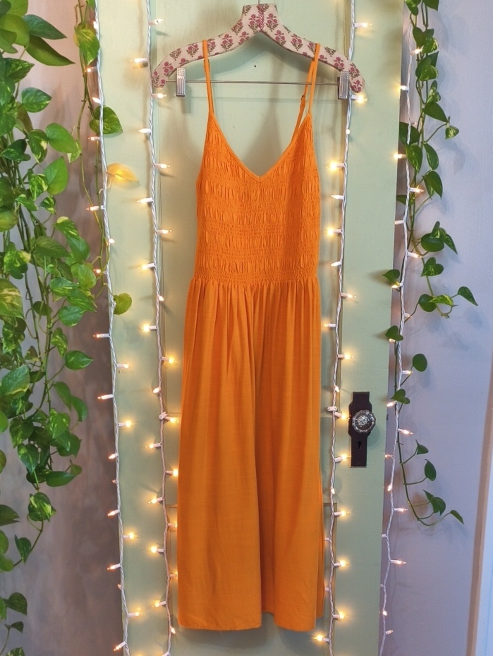 Women's Wild Fable Marigold Orange Adjustable Spaghetti Strap V Neck Dress XS